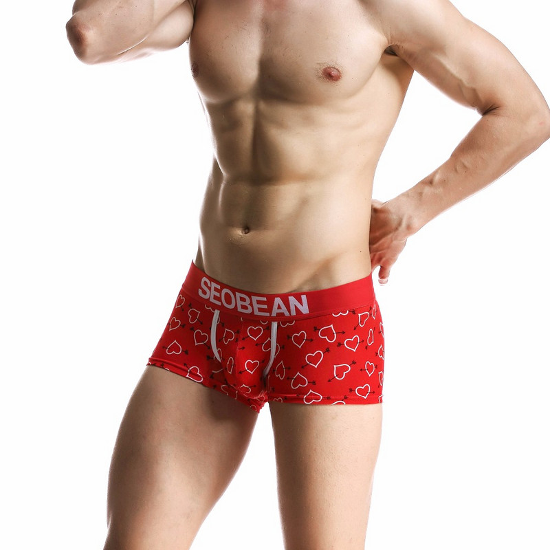SEOBEAN Men Uus Puuvillane ropa sisustus Bokser Aluspesu calson homme Heart Printed Red boxer hombre algodon calzoncillo hombre lote