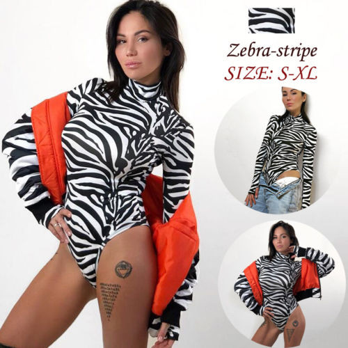 Salopete de vară 2019 Noi femei de vară ocazional cu mânecă lungă cu gât țesut Skinny zebră cu dungi Mărimea S-XL