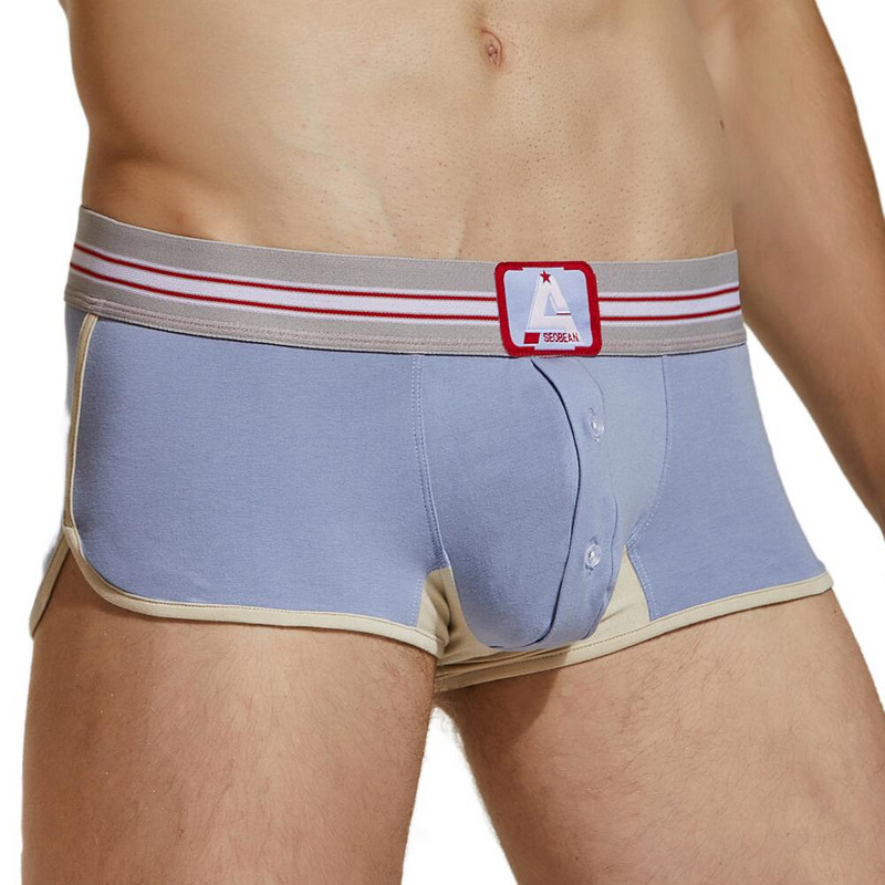 SEOBEAN Boxeri pentru bărbați Lenjerie de corp din bumbac Boxer Shorts Arrow Chiloți Button U convex Design Home Lounge Shorts Pantaloni scurți de pijama