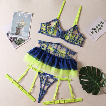 Ellolace Ruffle Neon Lingerie Lace Супер фино бельо Uncensored Fancy Delicate Intimate Luxury Garter 5-Piece Outfit