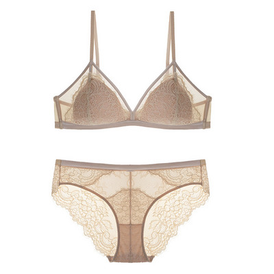 Set de sutien triunghi din dantelă sexy pentru gene din plasă, mozaic, ușor căptușit, fără fir, sâni mici, set de sutien și chiloți, Lenjerie de corp pentru femei