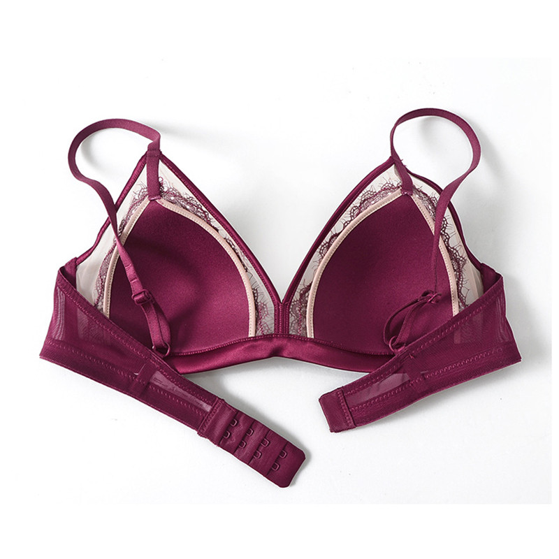 Set de sutien triunghi din dantelă sexy pentru gene din plasă, mozaic, ușor căptușit, fără fir, sâni mici, set de sutien și chiloți, Lenjerie de corp pentru femei