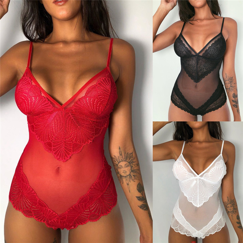 2020 Νέα Μόδα Γυναικεία Ολόσωμη Δαντελένια Ολόσωμη Ολόσωμη φόρμα Babydoll Φορμάκι με λαιμόκοψη με λουράκι See Through Ολόσωμη φόρμα Teddy Εσώρουχα