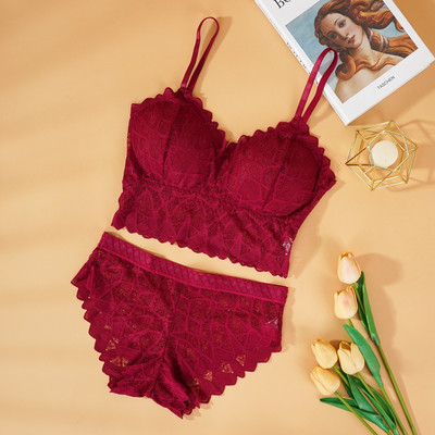 Naiste rinnahoidjakomplekt Sexy Beauty Back Tops Pitsist push-up rinnahoidjad ja püksikute komplektid Traadivaba pesu Tugev polsterdatud intiimne aluspesu