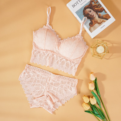 Naiste rinnahoidjakomplekt Sexy Beauty Back Tops Pitsist push-up rinnahoidjad ja püksikute komplektid Traadivaba pesu Tugev polsterdatud intiimne aluspesu