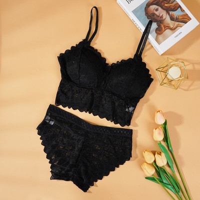 Naiste rinnahoidjakomplekt Sexy Beauty Back Tops Pitsist push-up rinnahoidjad ja püksikute komplektid Traadivaba pesu Tugev polsterdatud intiimne aluspesu