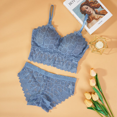 Naiste rinnahoidjakomplekt Sexy Beauty Back Tops Pitsist push-up rinnahoidjad ja püksikute komplektid Traadivaba pesu Tugev polsterdatud intiimne aluspesu