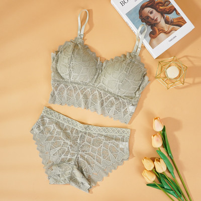 Naiste rinnahoidjakomplekt Sexy Beauty Back Tops Pitsist push-up rinnahoidjad ja püksikute komplektid Traadivaba pesu Tugev polsterdatud intiimne aluspesu