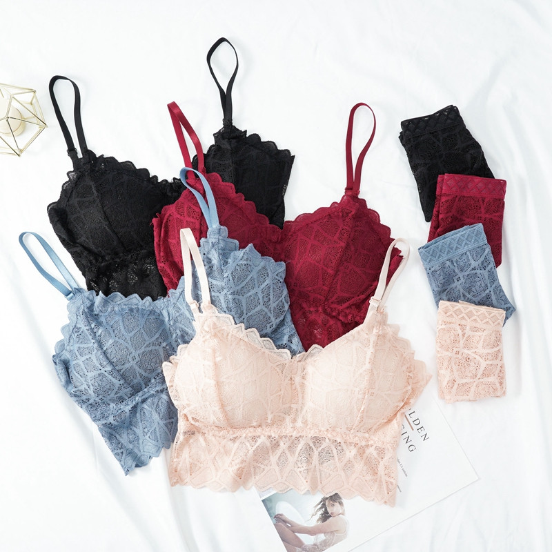 Naiste rinnahoidjakomplekt Sexy Beauty Back Tops Pitsist push-up rinnahoidjad ja püksikute komplektid Traadivaba pesu Tugev polsterdatud intiimne aluspesu