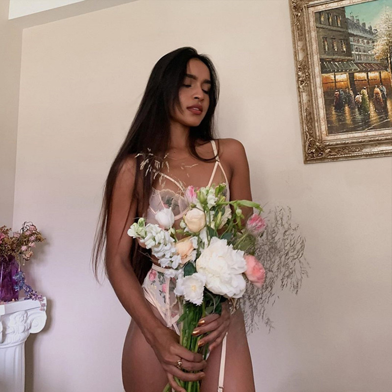 Set de lenjerie erotică pentru femei, broderie florală, lenjerie de corp transparentă sexy, lenjerie sexuală, 3 piese, set sutien și chiloți pentru femei