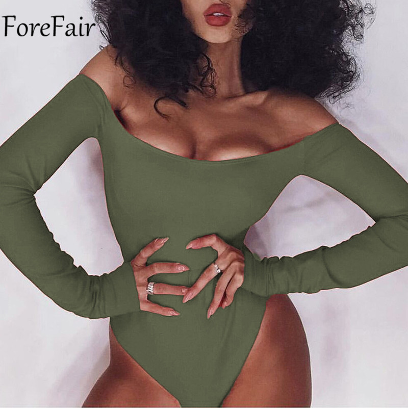 Forefair Women Sexy Off Shoulder Μαύρο κορμάκι Λευκό μακρυμάνικο εξώπλατο κορμάκι Top Lady Φθινόπωρο Χειμώνα casual μασίφ φορμάκια
