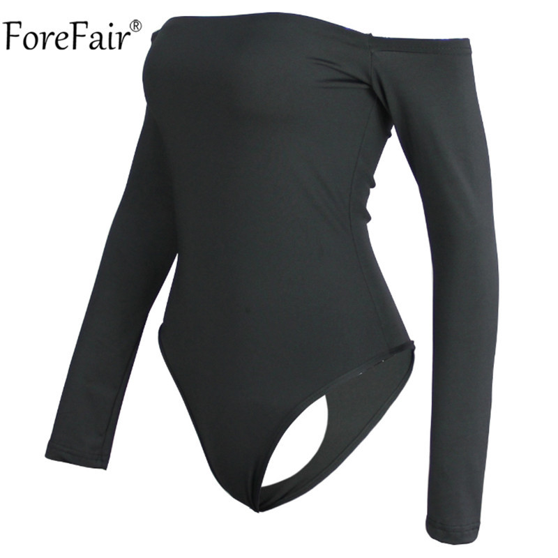 Forefair Women Sexy Off Shoulder Μαύρο κορμάκι Λευκό μακρυμάνικο εξώπλατο κορμάκι Top Lady Φθινόπωρο Χειμώνα casual μασίφ φορμάκια