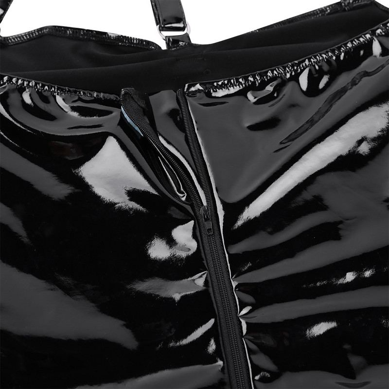 Moda Femei Femei Body dintr-o bucată din piele lăcuită cu aspect umed și decolteu, fără mâneci, bust cu bretele, haine de noapte, haine de club