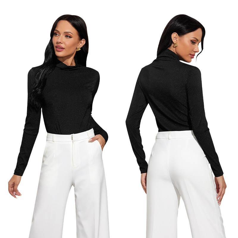 Erksavärvilised siidimustad naiste bodid, vabaajalised poolkaelusega pikkade varrukatega püksid 2020. aasta sügis-talv, uued bodyconi alaosad