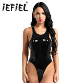 Mood Naiste Täiskasvanute Ühes tükis Wetlook PU-nahast varrukateta seljata kõrge lõikega stringid Clubwear trikoo Bodysuit Öörõivad