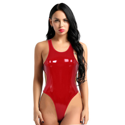 Mood Naiste Täiskasvanute Ühes tükis Wetlook PU-nahast varrukateta seljata kõrge lõikega stringid Clubwear trikoo Bodysuit Öörõivad