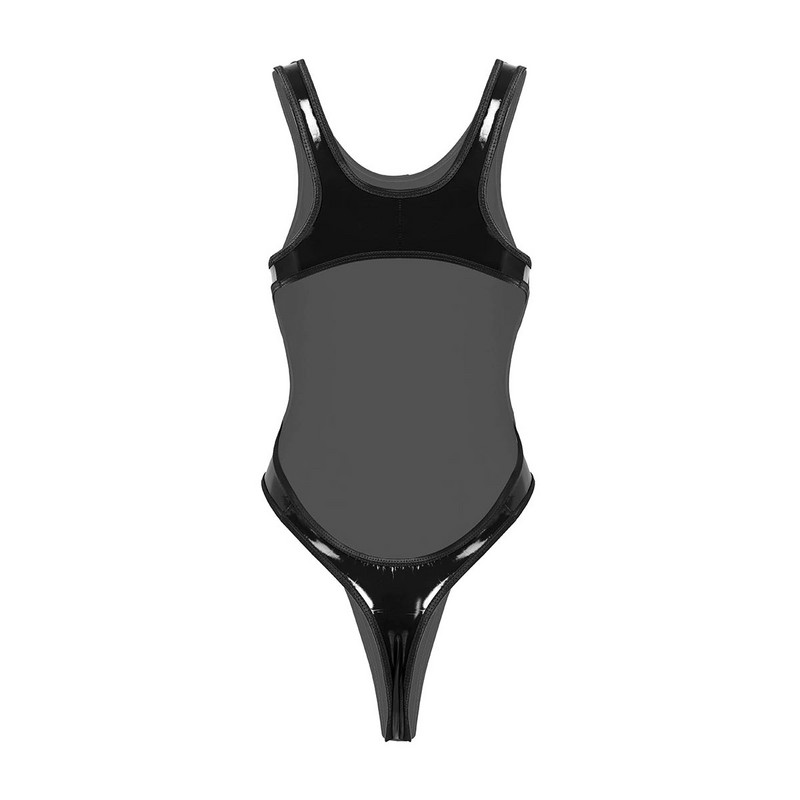 Mood Naiste Täiskasvanute Ühes tükis Wetlook PU-nahast varrukateta seljata kõrge lõikega stringid Clubwear trikoo Bodysuit Öörõivad