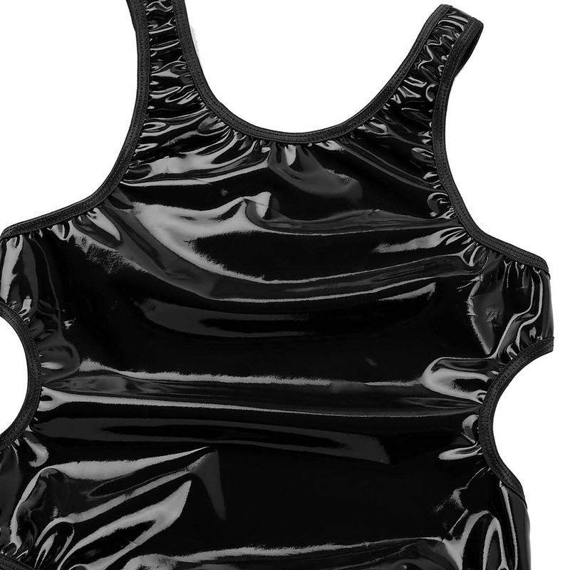 Mood Naiste Täiskasvanute Ühes tükis Wetlook PU-nahast varrukateta seljata kõrge lõikega stringid Clubwear trikoo Bodysuit Öörõivad