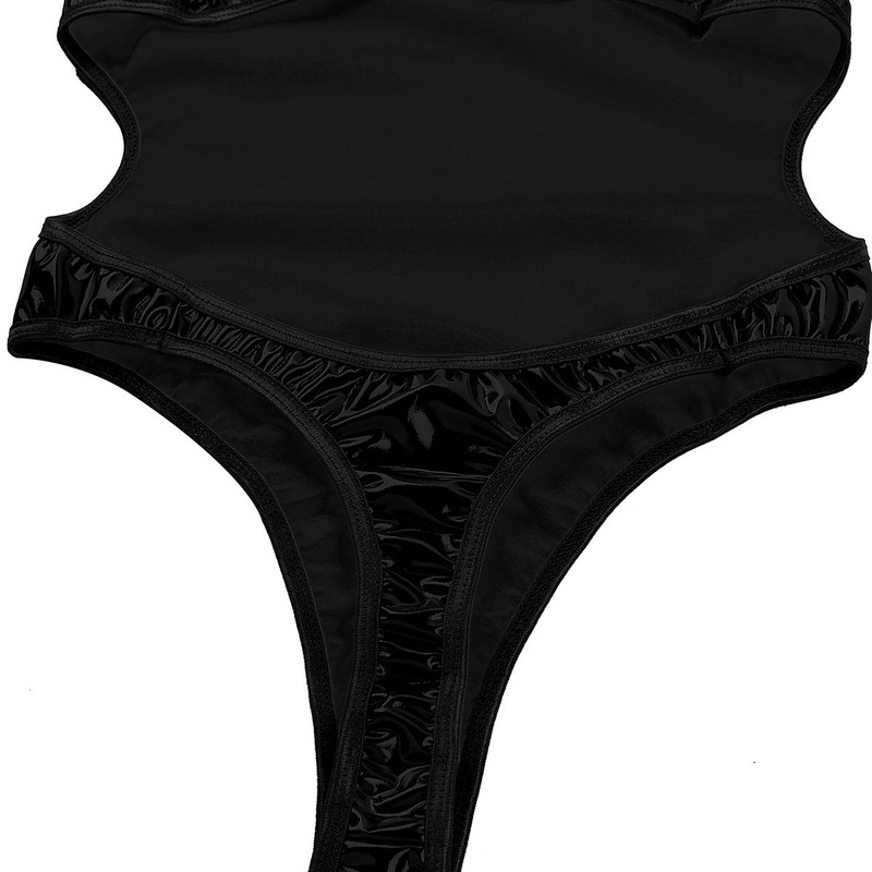 Mood Naiste Täiskasvanute Ühes tükis Wetlook PU-nahast varrukateta seljata kõrge lõikega stringid Clubwear trikoo Bodysuit Öörõivad