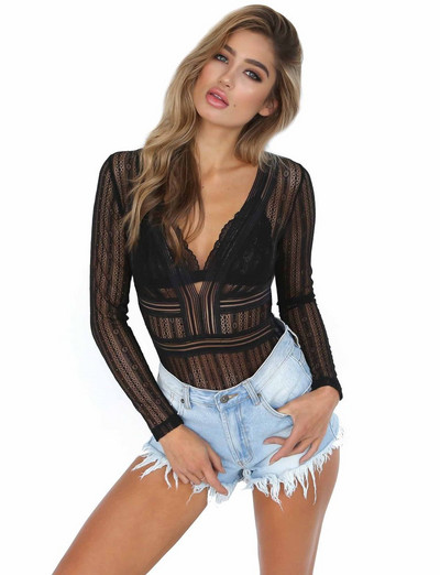 Body slim casual din dantelă pentru femei 2019 vara cu mâneci lungi din dantelă elegant barlot Skinny Hot Party Body XZ275