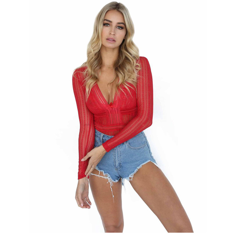 Body slim casual din dantelă pentru femei 2019 vara cu mâneci lungi din dantelă elegant barlot Skinny Hot Party Body XZ275