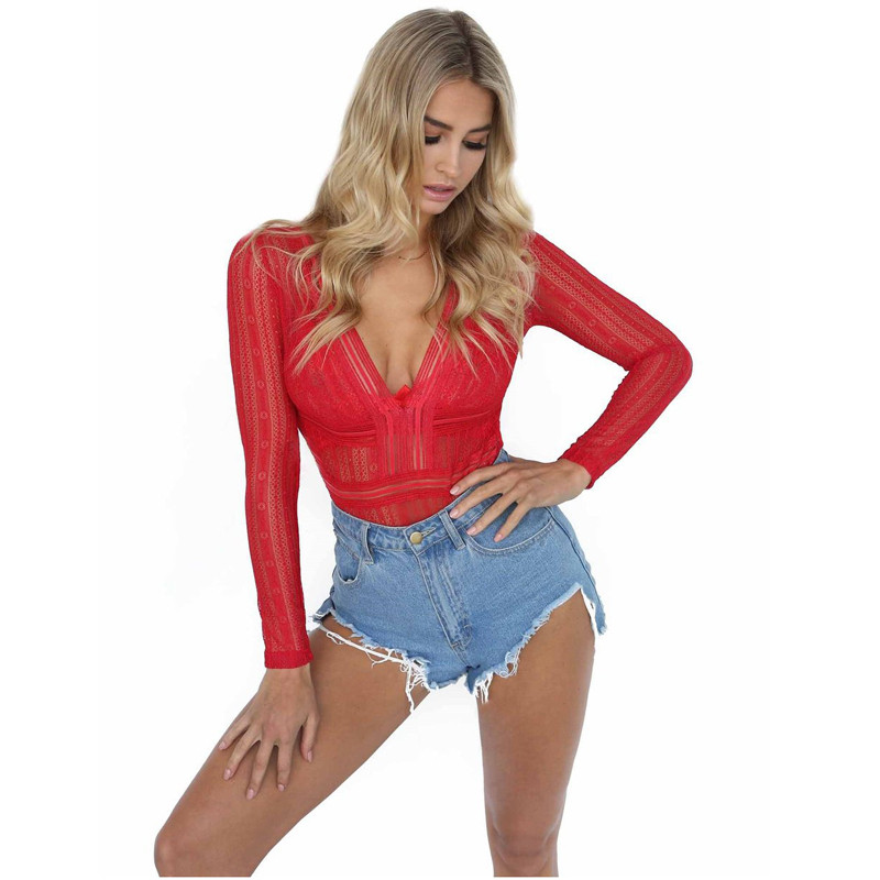 Body slim casual din dantelă pentru femei 2019 vara cu mâneci lungi din dantelă elegant barlot Skinny Hot Party Body XZ275