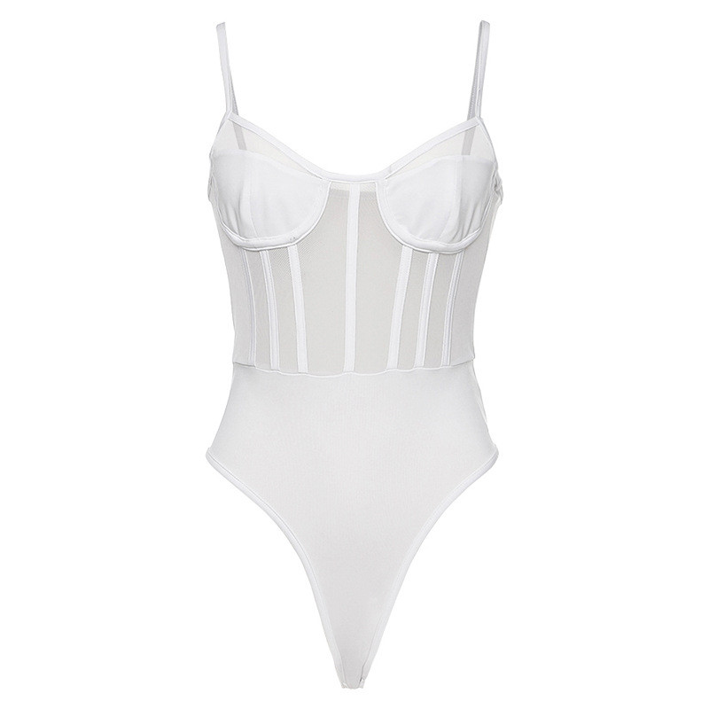 Body sexy din plasă transparentă spaghete, fără bretele, bodycon pentru femei, primăvară, fără mâneci, fără spate, topuri, tricou pentru petrecere de noapte, salopete