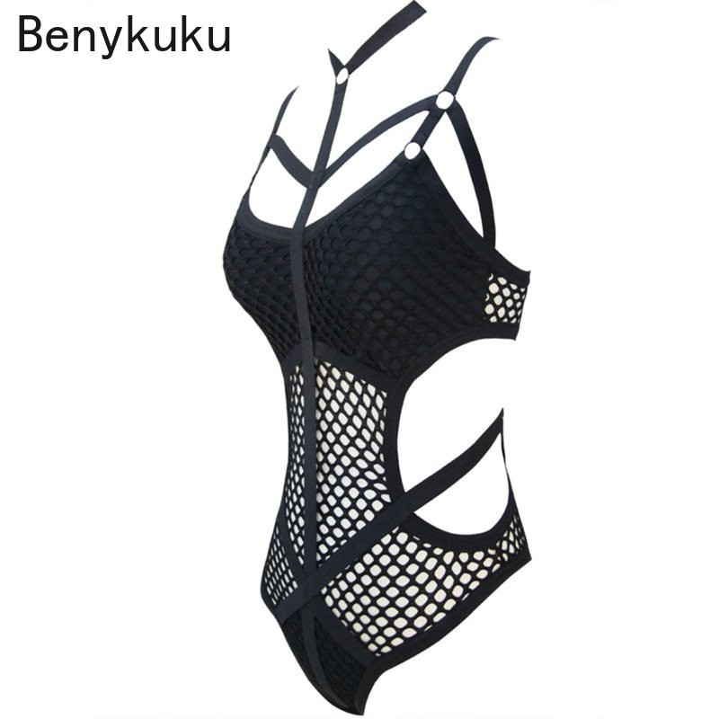 Gotic femei negru tricot pur plasă plasă de baie sexy femei costum de baie dintr-o bucată costum de baie pentru baie pentru femeie salopetă de baie nou