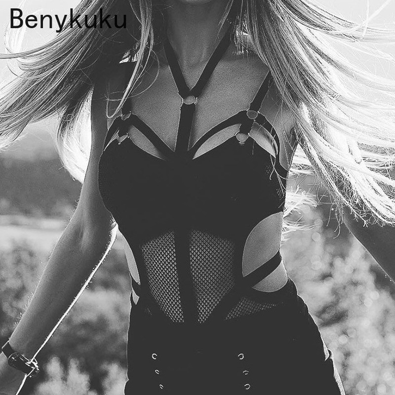 Gotic femei negru tricot pur plasă plasă de baie sexy femei costum de baie dintr-o bucată costum de baie pentru baie pentru femeie salopetă de baie nou