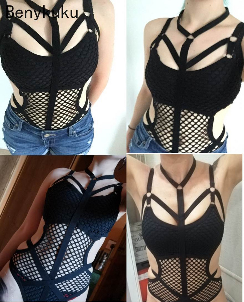 Gotic femei negru tricot pur plasă plasă de baie sexy femei costum de baie dintr-o bucată costum de baie pentru baie pentru femeie salopetă de baie nou