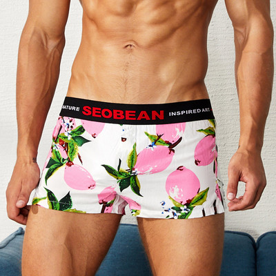 SEOBEAN Boxeri pentru bărbați de modă tânără Lenjerie de corp lentă, confortabilă, cu flori, Boxer pentru bărbați, Chiloți de acasă Lenjerie de corp pentru tineret Lenjerie de noapte
