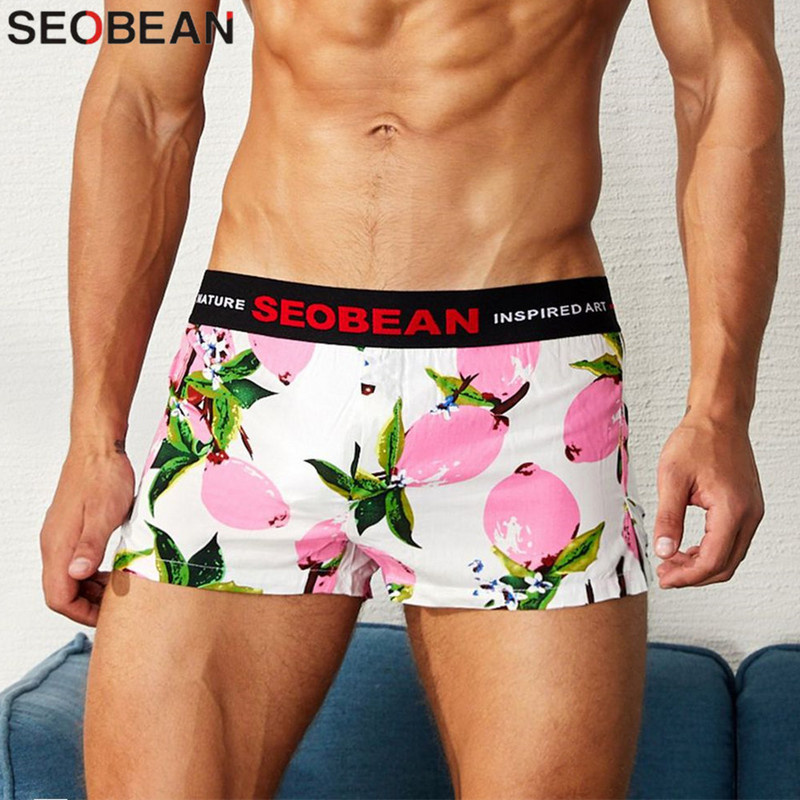 SEOBEAN Boxeri pentru bărbați de modă tânără Lenjerie de corp lentă, confortabilă, cu flori, Boxer pentru bărbați, Chiloți de acasă Lenjerie de corp pentru tineret Lenjerie de noapte