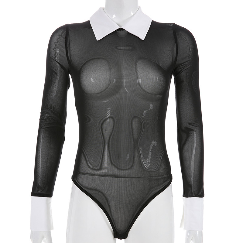 Body Rockmore cu mâneci lungi, cu mâneci lungi, cu panouri, pentru femei, cu guler răsturnat, cu scobitură, pentru femei, costum de toamnă