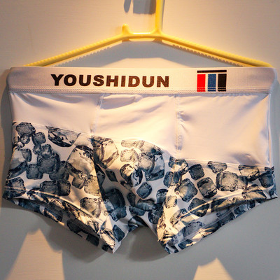 Boxeri din mătase de gheață pentru bărbați de marcă Lenjerie de corp pentru bărbați cu centură lată cu patchwork chiloți pentru bărbați, alunecoși, Ropa interior Cuecas Masculina