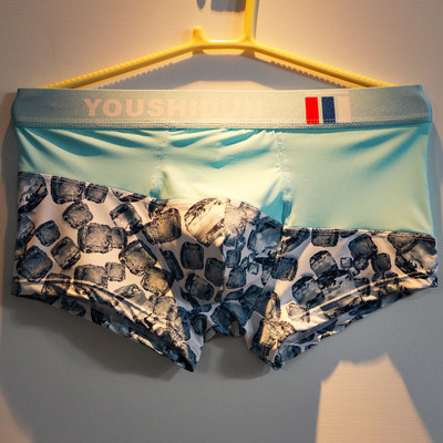 Boxeri din mătase de gheață pentru bărbați de marcă Lenjerie de corp pentru bărbați cu centură lată cu patchwork chiloți pentru bărbați, alunecoși, Ropa interior Cuecas Masculina