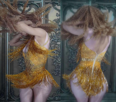 4 culori strasuri strălucitoare tricou cu ciucuri club de noapte dans DS spectacol scenă uzură body stretch petrecere ținută cântăreață