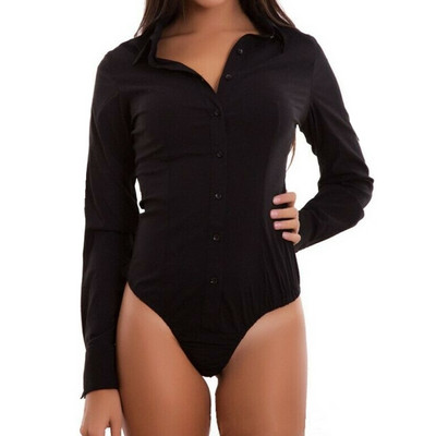 Ženski modni ležerni kombinezon dugih rukava s otvorenim ovratnikom, jednobojni kombinezon s dugmadima, gornji dio trikoa, majica, bodi, jesen