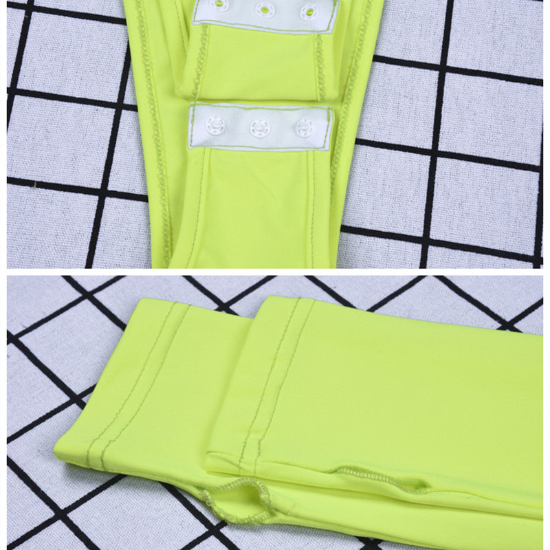 BOOFEENAA Body într-o singură bucată, sexy, verde neon, pentru femei, fluorescent, cu gât înalt, cu mânecă lungă, tanga, Streetwear C70I85