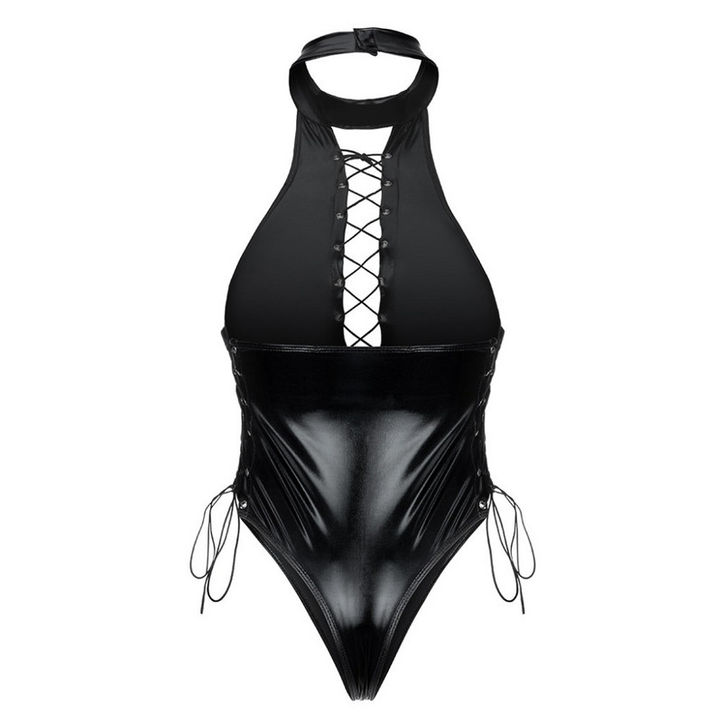 Body din piele artificială pentru femei Lenjerie din piele cu bandaj elastic pentru petrecere Body club de noapte Body sexy fără spate