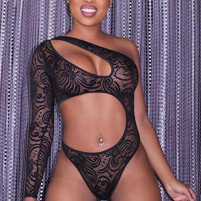 Mood, uus stiil, seksikas ühe õlaga õõnsaga mängukostüüm, naiste kõhn soliidne, ebaregulaarne vabaaja bodi Teddy tänavarõivad naiste topid