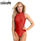 iiniim Costume de baie de vară pentru femei pentru adulți, fără mâneci, elastic, solid, tăiat înalt, cu fermoar, bodycon, body de dans, costum de baie
