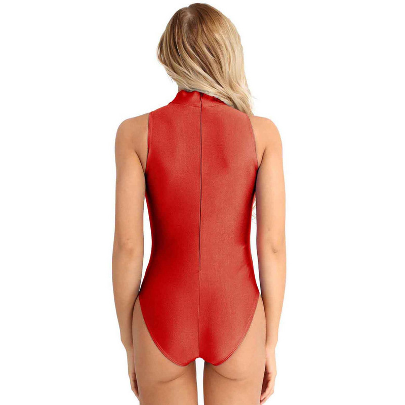 iiniim Costume de baie de vară pentru femei pentru adulți, fără mâneci, elastic, solid, tăiat înalt, cu fermoar, bodycon, body de dans, costum de baie