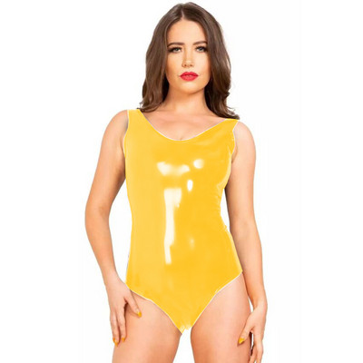 Γυναικείο κορμάκι χωρίς πλάτη με λαιμόκοψη σε V λαιμόκοψη, λεπτή αμάνικη φόρμα από PVC ψηλό κούρεμα, Καλοκαιρινή σέξι βρεγμένη εμφάνιση, χορευτικά ρούχα