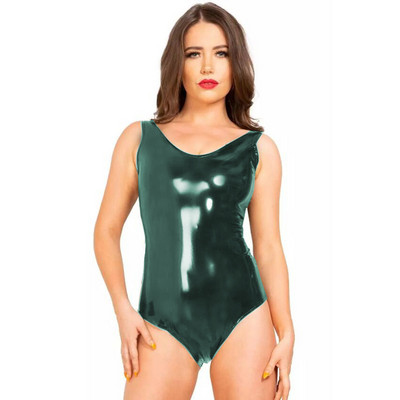 Γυναικείο κορμάκι χωρίς πλάτη με λαιμόκοψη σε V λαιμόκοψη, λεπτή αμάνικη φόρμα από PVC ψηλό κούρεμα, Καλοκαιρινή σέξι βρεγμένη εμφάνιση, χορευτικά ρούχα