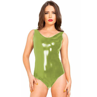 Γυναικείο κορμάκι χωρίς πλάτη με λαιμόκοψη σε V λαιμόκοψη, λεπτή αμάνικη φόρμα από PVC ψηλό κούρεμα, Καλοκαιρινή σέξι βρεγμένη εμφάνιση, χορευτικά ρούχα