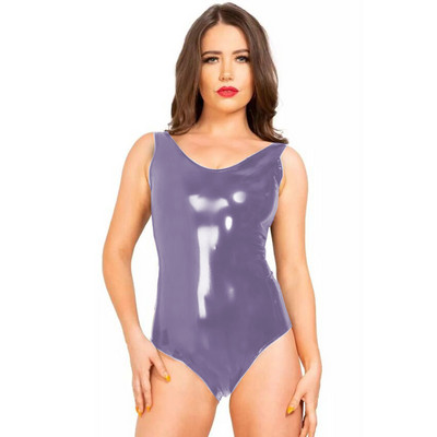 Γυναικείο κορμάκι χωρίς πλάτη με λαιμόκοψη σε V λαιμόκοψη, λεπτή αμάνικη φόρμα από PVC ψηλό κούρεμα, Καλοκαιρινή σέξι βρεγμένη εμφάνιση, χορευτικά ρούχα