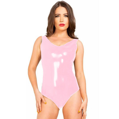 Γυναικείο κορμάκι χωρίς πλάτη με λαιμόκοψη σε V λαιμόκοψη, λεπτή αμάνικη φόρμα από PVC ψηλό κούρεμα, Καλοκαιρινή σέξι βρεγμένη εμφάνιση, χορευτικά ρούχα