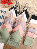 Δαντελένιο Σετ σουτιέν/2 ΤΕΜ Γυναικεία σέξι γυναικεία εσώρουχα εξώπλατα σετ με λαιμόκοψη V-λαιμόκοψη Ασύρματη φόρμα εσώρουχα Bralette