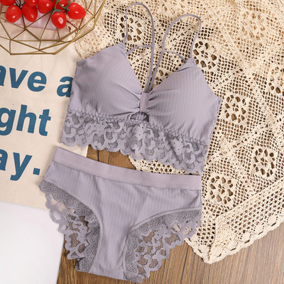 Δαντελένιο Σετ σουτιέν/2 ΤΕΜ Γυναικεία σέξι γυναικεία εσώρουχα εξώπλατα σετ με λαιμόκοψη V-λαιμόκοψη Ασύρματη φόρμα εσώρουχα Bralette