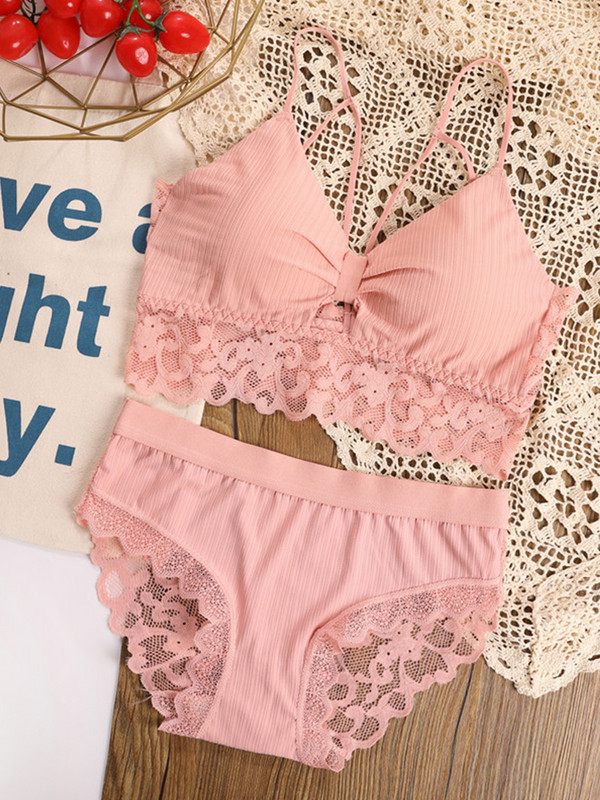 Δαντελένιο Σετ σουτιέν/2 ΤΕΜ Γυναικεία σέξι γυναικεία εσώρουχα εξώπλατα σετ με λαιμόκοψη V-λαιμόκοψη Ασύρματη φόρμα εσώρουχα Bralette